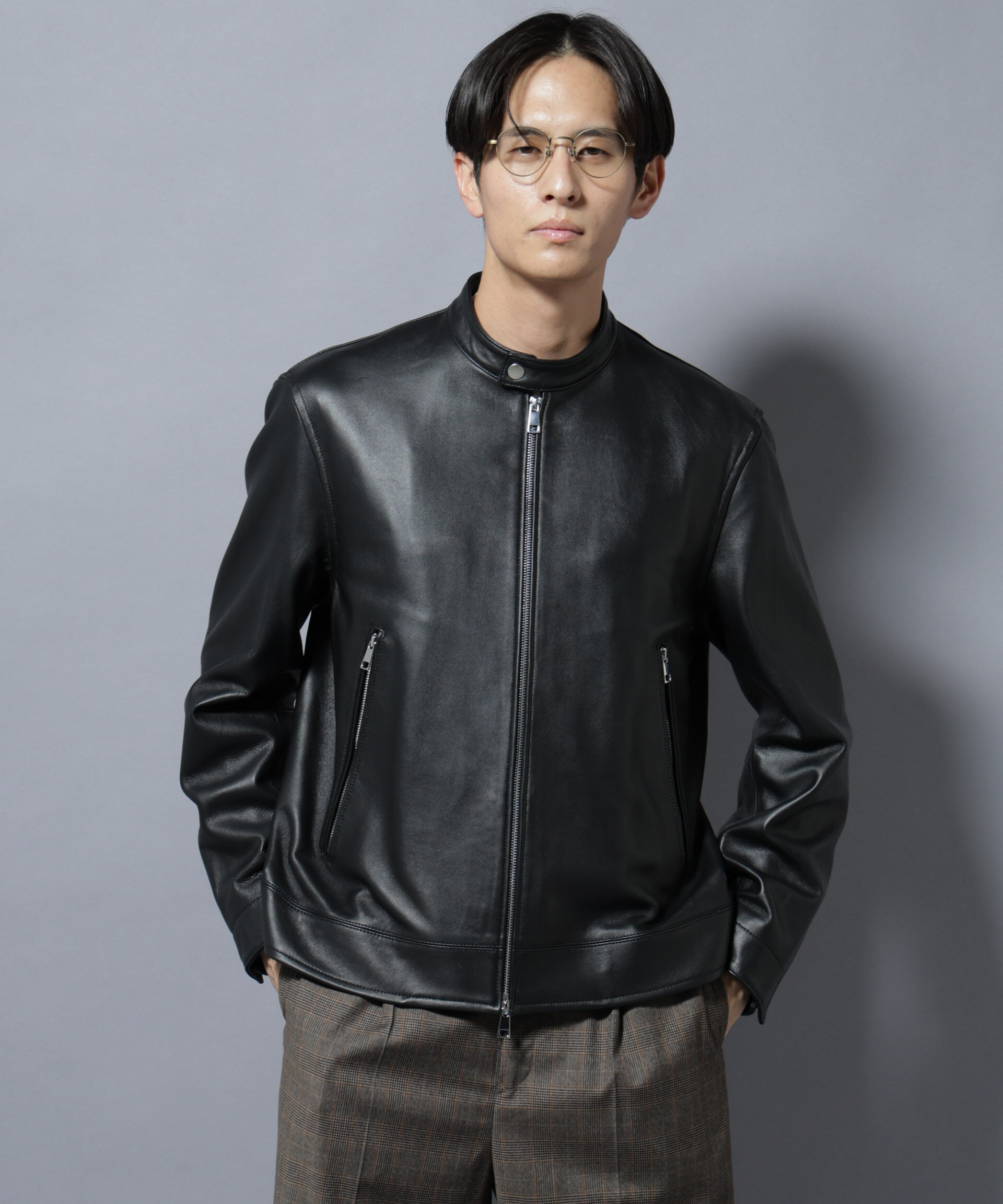 nano･universe「ラムナッパレザーバンドカラーライダースジャケット」|ライダースジャケット|