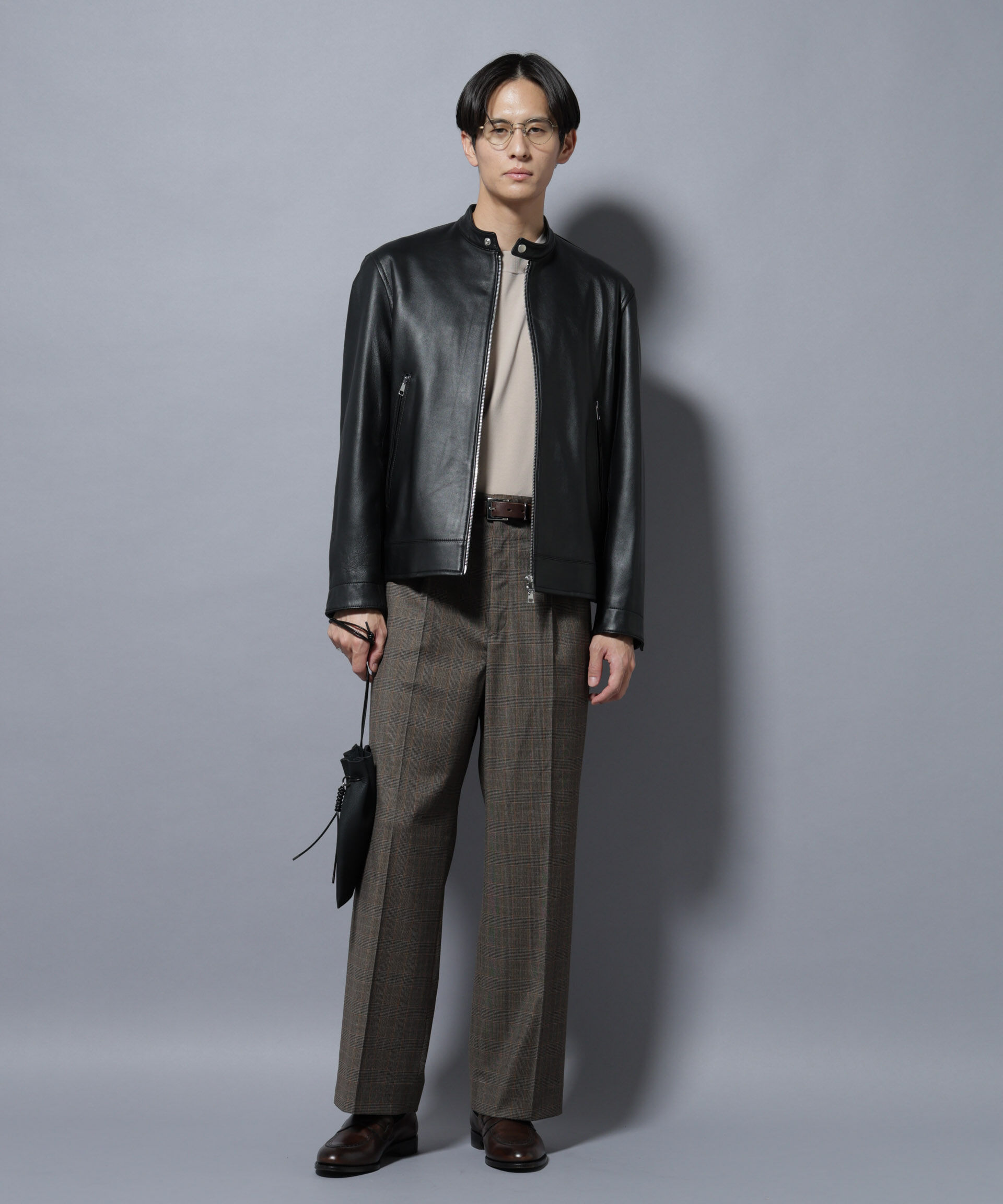 nano･universe「ラムナッパレザーバンドカラーライダースジャケット」|ライダースジャケット|