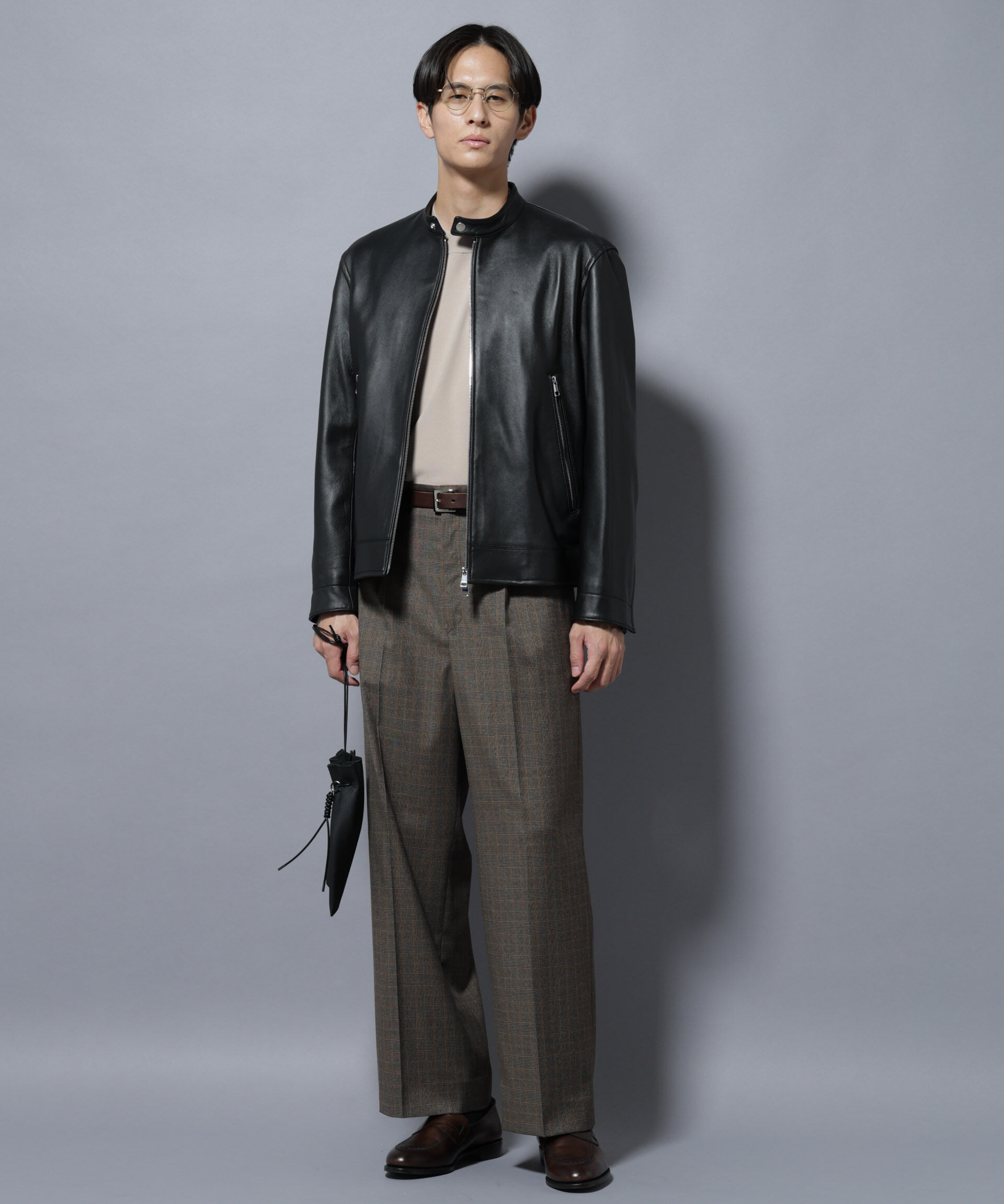 nano･universe「ラムナッパレザーバンドカラーライダースジャケット」|ライダースジャケット|