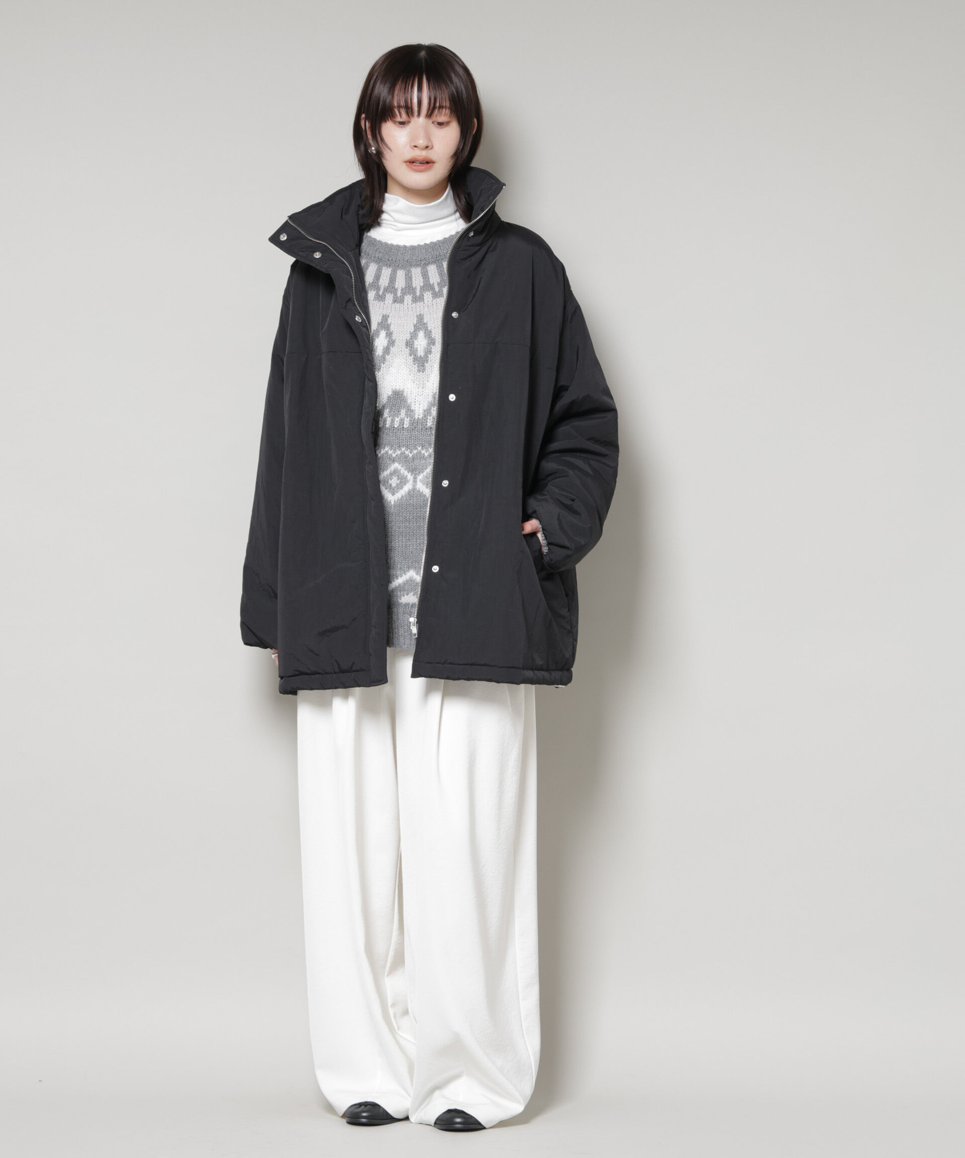 nano･universe「撥水加工 中綿スタンドオーバージップブルゾン」|ブルゾン・スタジャン|