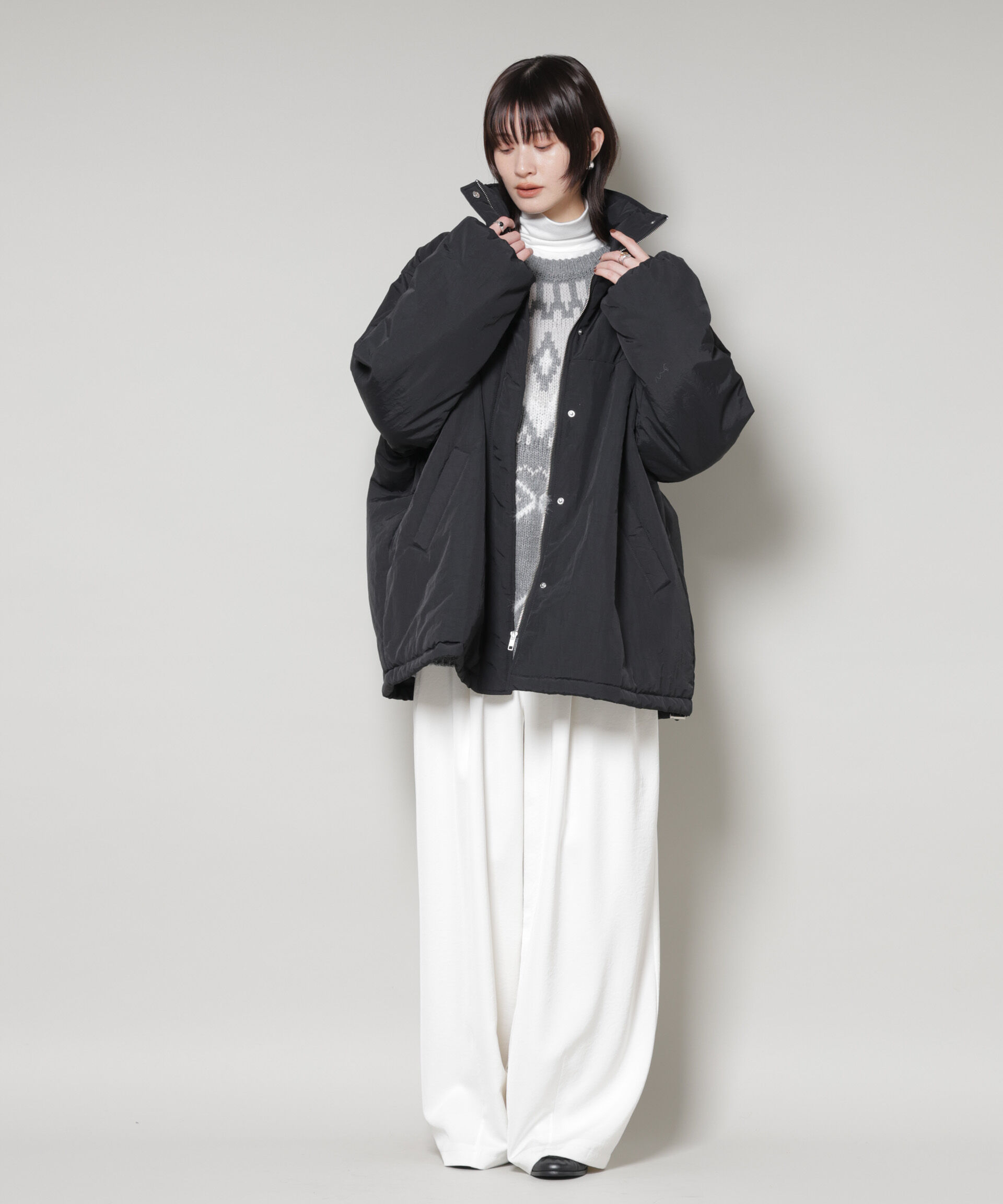 nano･universe「撥水加工 中綿スタンドオーバージップブルゾン」|ブルゾン・スタジャン|