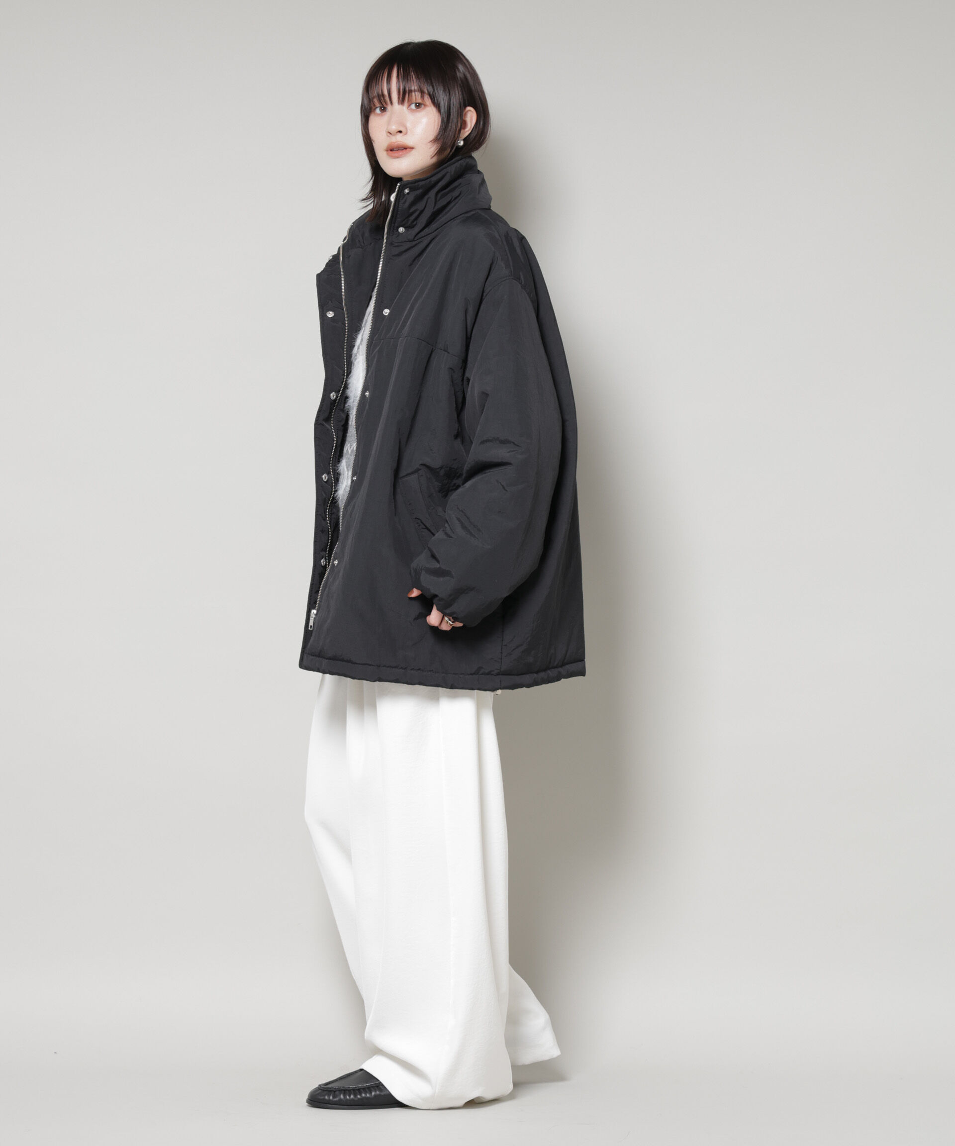 nano･universe「撥水加工 中綿スタンドオーバージップブルゾン」|ブルゾン・スタジャン|