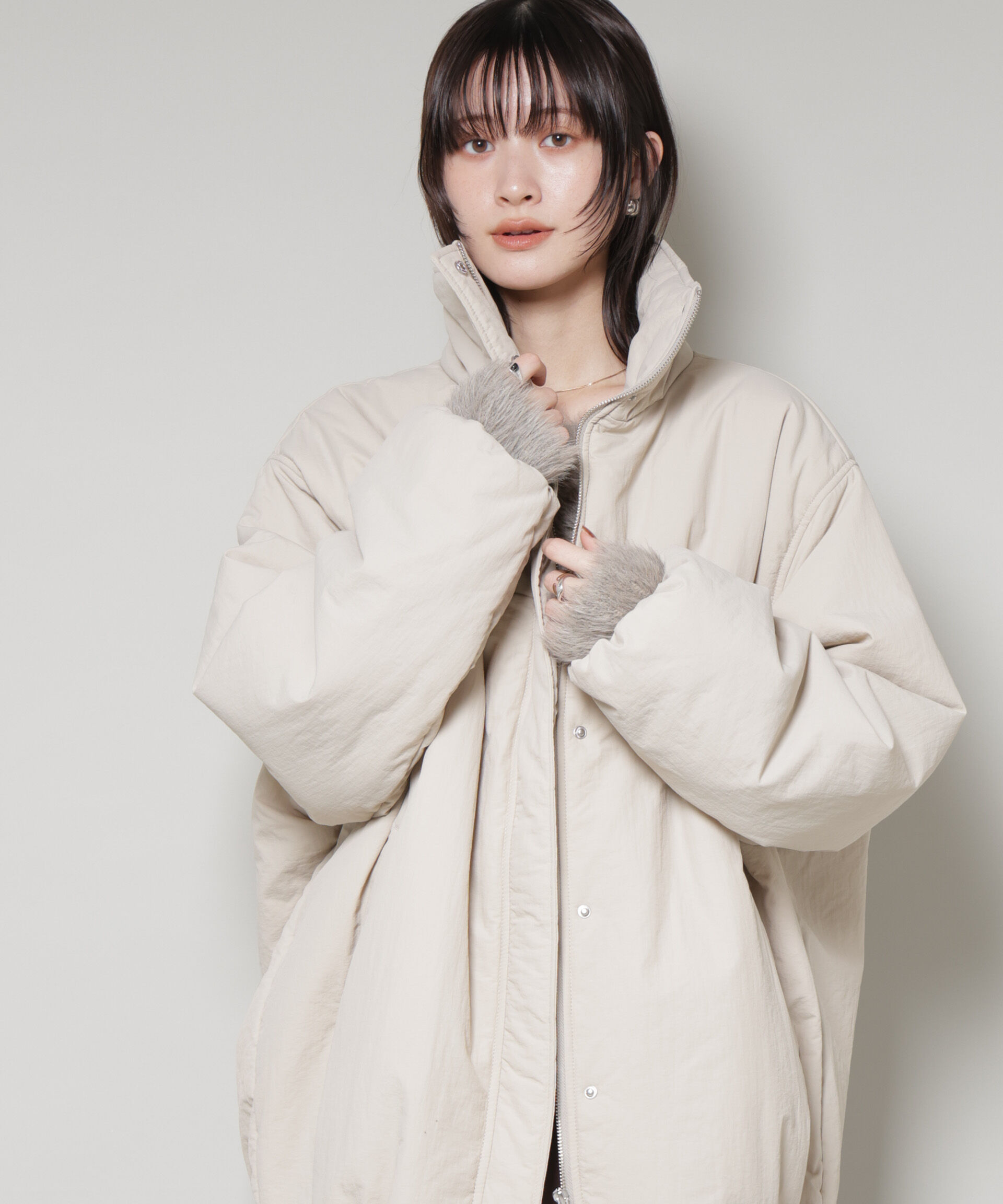 nano･universe「撥水加工 中綿スタンドオーバージップブルゾン」|ブルゾン・スタジャン|ベージュ