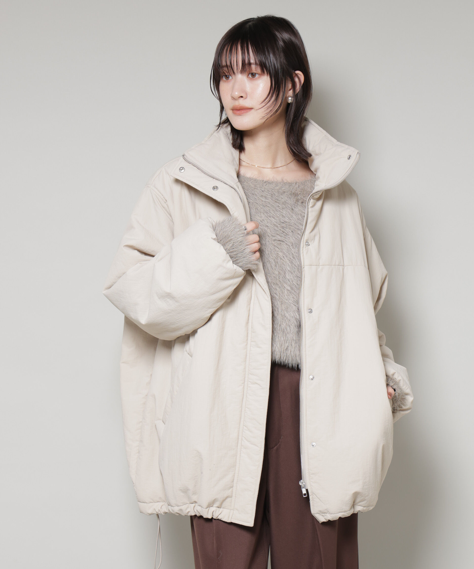 nano･universe「撥水加工 中綿スタンドオーバージップブルゾン」|ブルゾン・スタジャン|