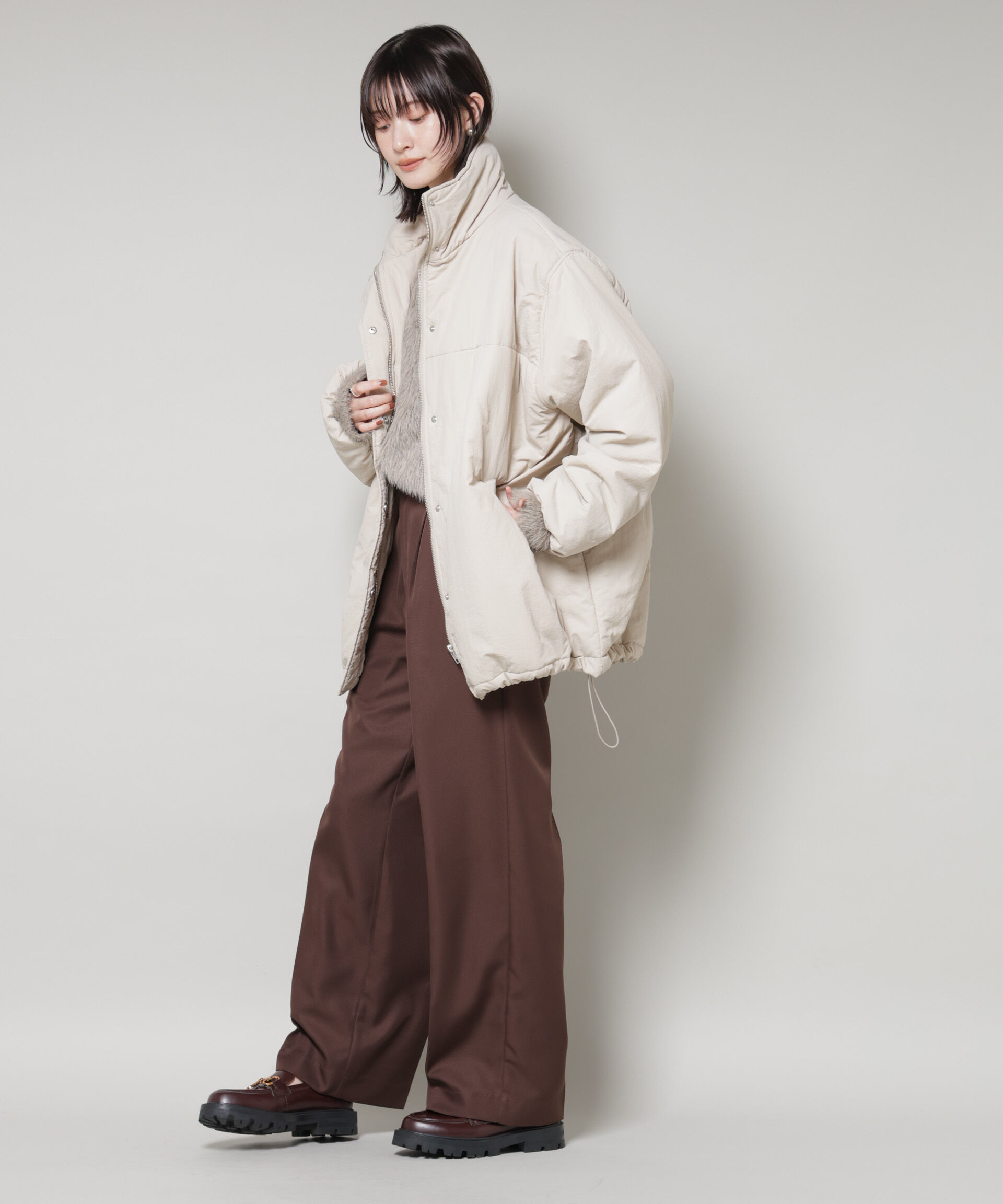 nano･universe「撥水加工 中綿スタンドオーバージップブルゾン」|ブルゾン・スタジャン|