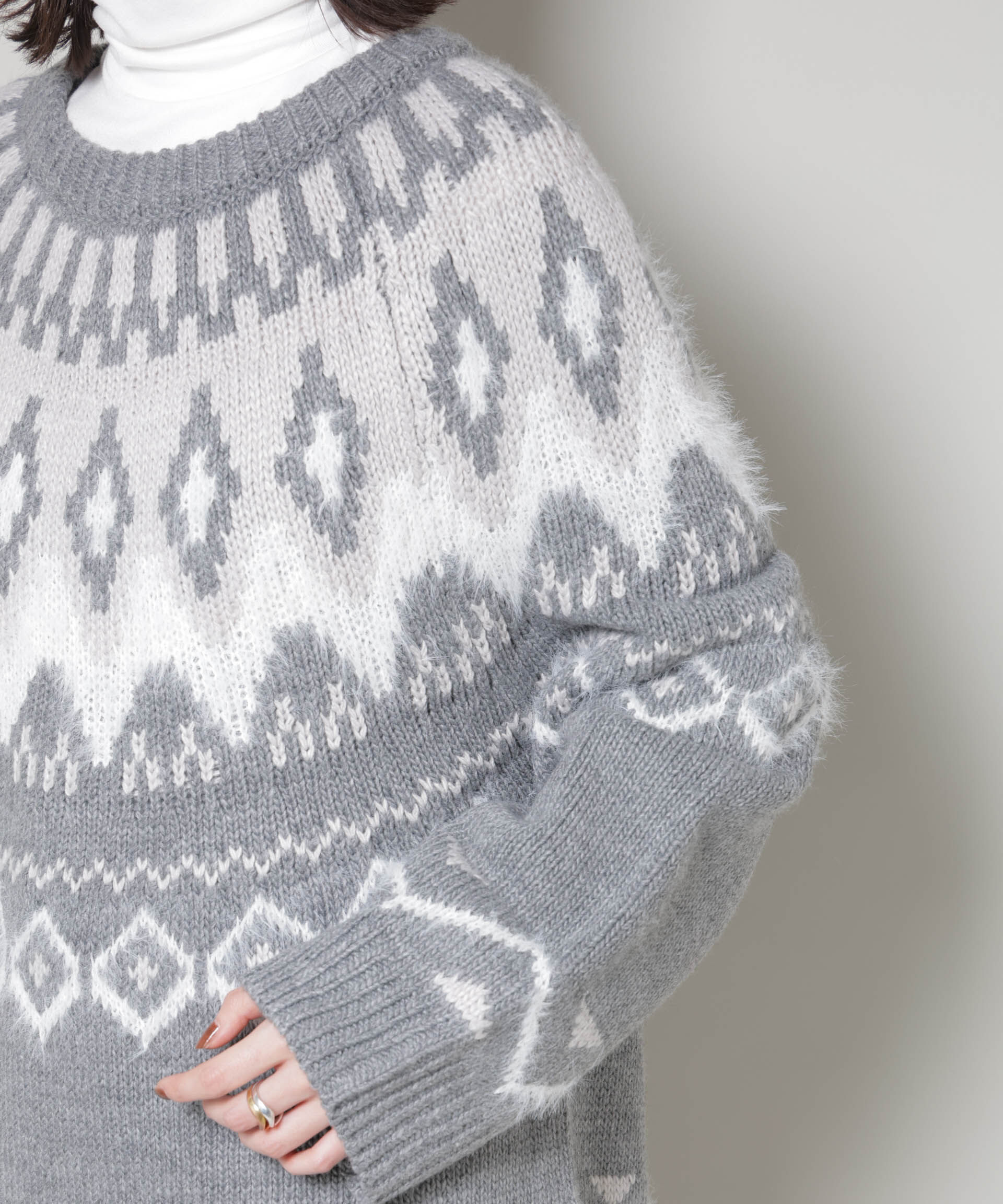 nano･universe「シャギーミックス求心柄ニットトップス」|ニット・セーター|