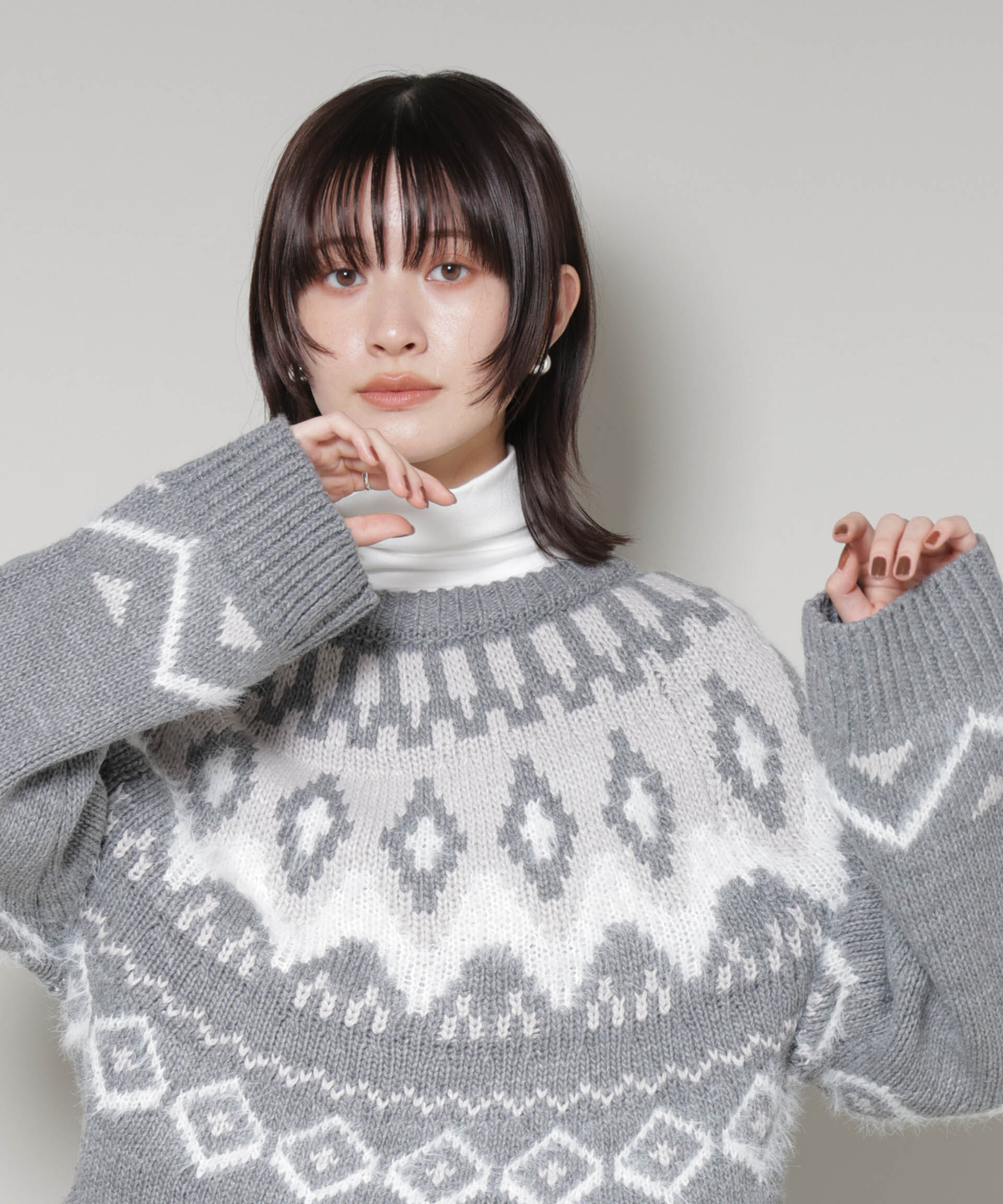 nano･universe「シャギーミックス求心柄ニットトップス」|ニット・セーター|