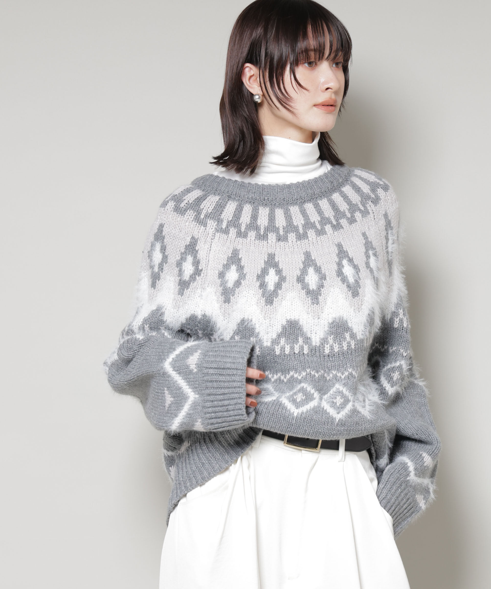 nano･universe「シャギーミックス求心柄ニットトップス」|ニット・セーター|