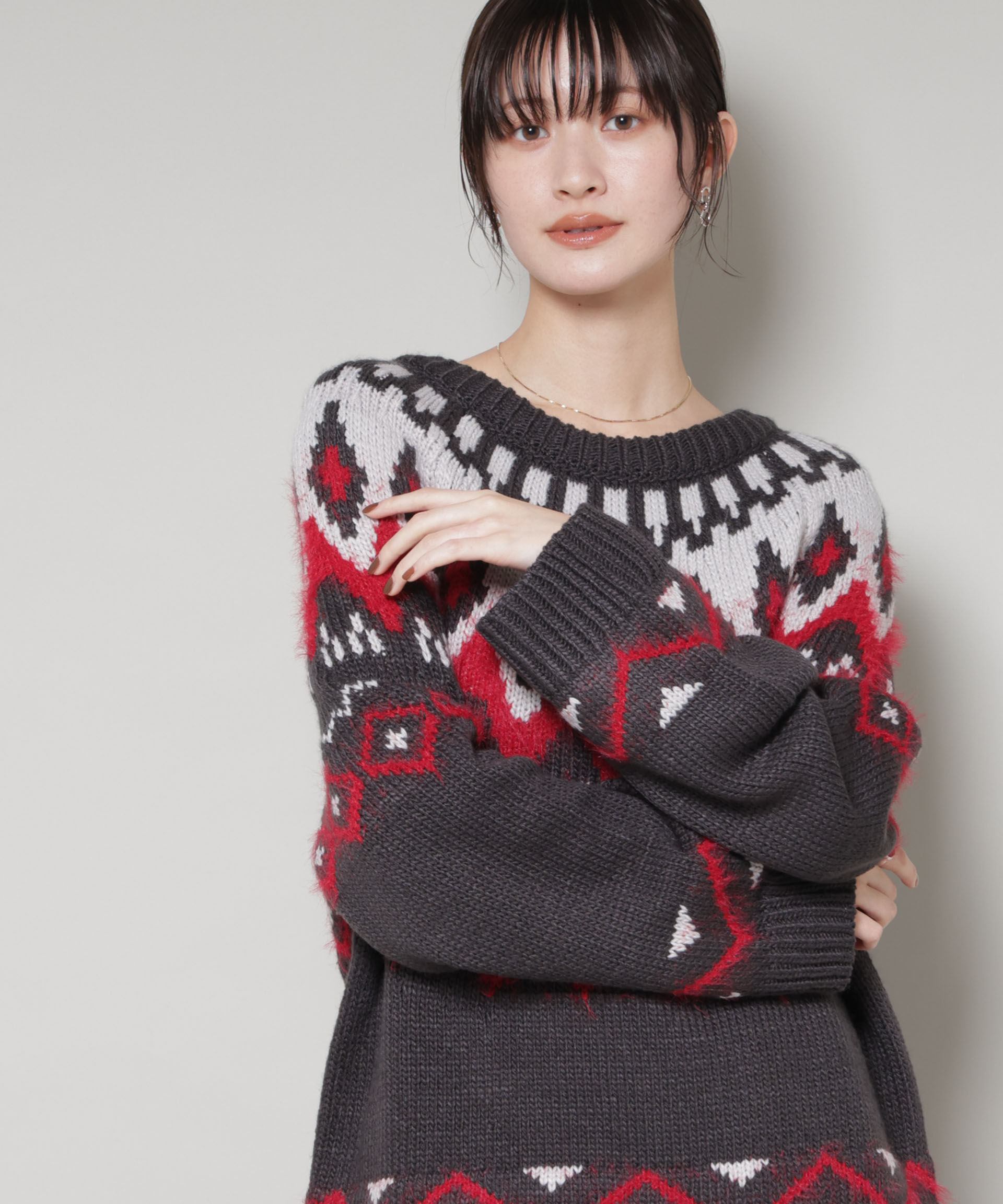 nano･universe「シャギーミックス求心柄ニットトップス」|ニット・セーター|