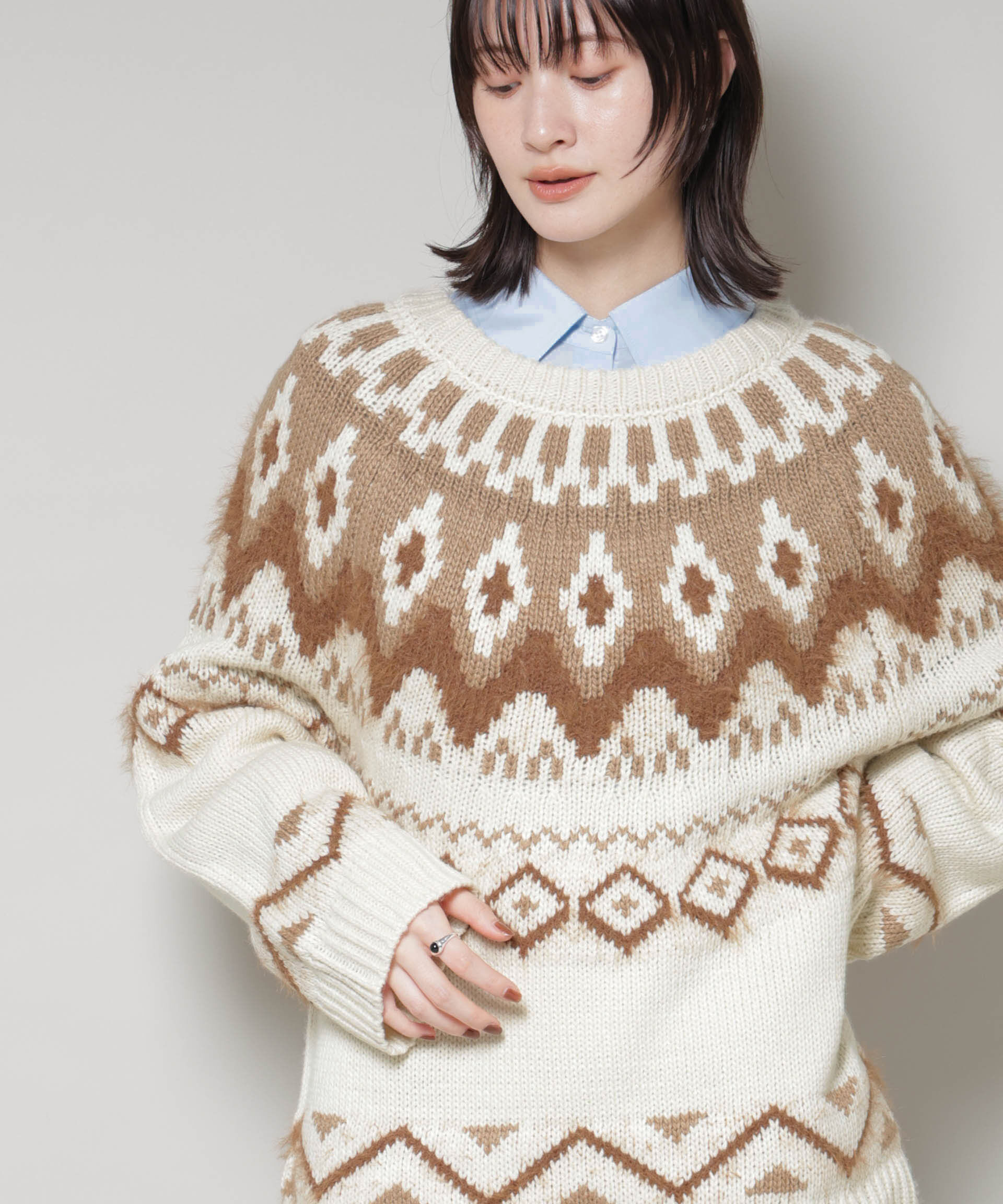 nano･universe「シャギーミックス求心柄ニットトップス」|ニット・セーター|