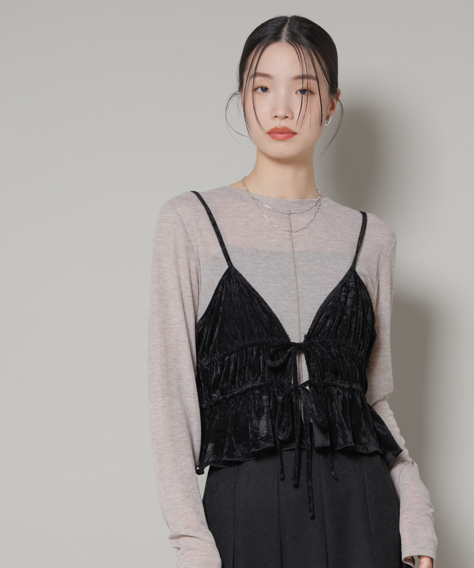 nano･universe「フロントリボンキャミソールビスチェ」|Tシャツ・カットソー|ブラック