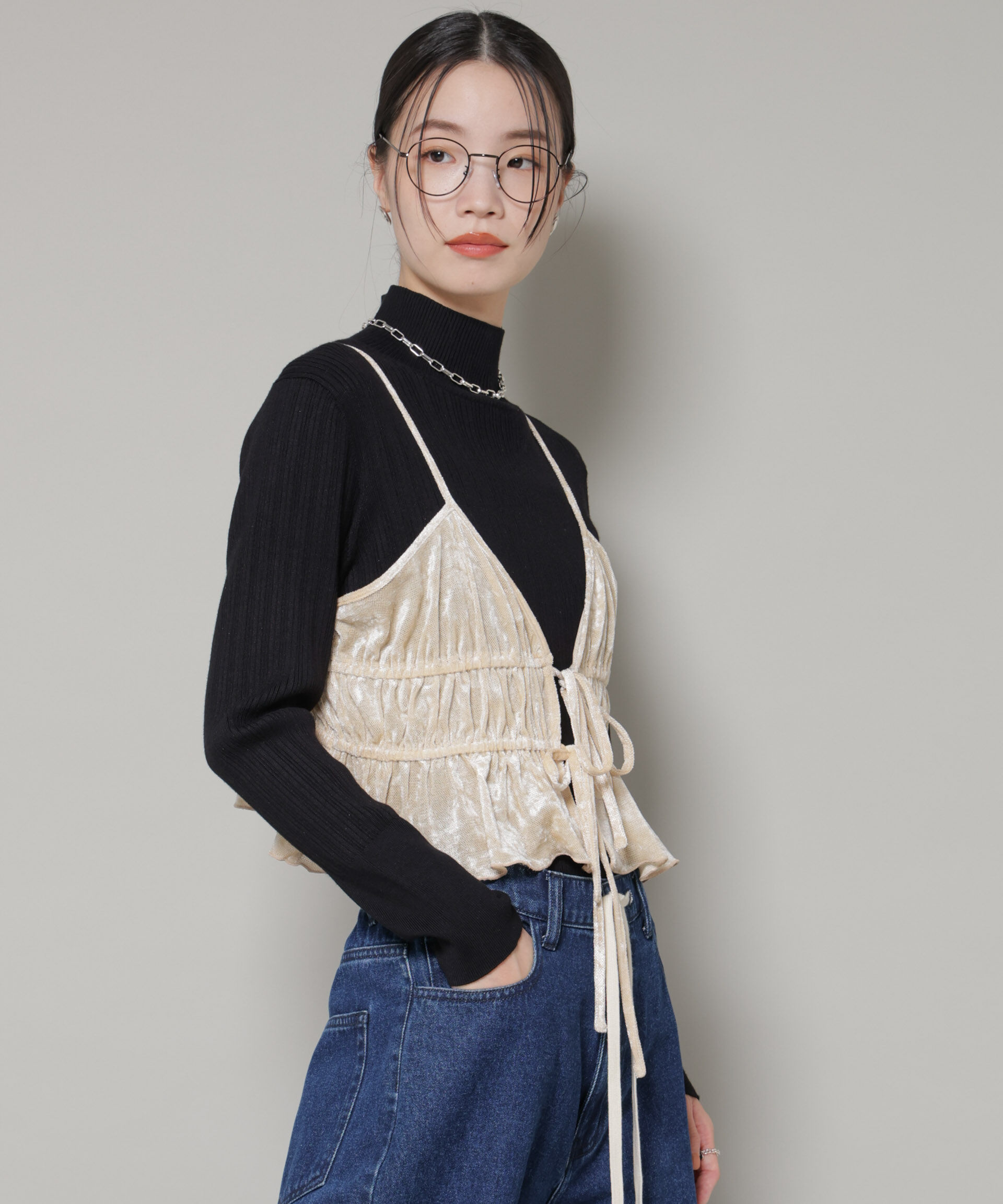 nano･universe「フロントリボンキャミソールビスチェ」|Tシャツ・カットソー|