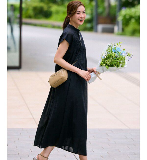 23区「【一部店舗限定/接触冷感/洗える】ラミータンブラー フレンチスリーブ ワンピース」|ワンピース|ブラック系