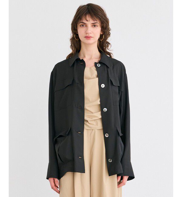 BEIGE,「【洗える】AMARYLLIS / ウエストベルトシアーサファリジャケット」|テーラードジャケット|Black