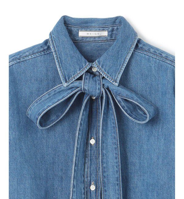 BEIGE,「【洗える・BAILA 11月号掲載】MARKEL / ボウタイ付きシャツカラーデニムシャツ」|シャツ・ブラウス|