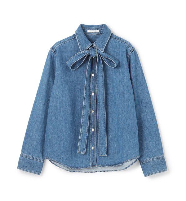 BEIGE,「【洗える・BAILA 11月号掲載】MARKEL / ボウタイ付きシャツカラーデニムシャツ」|シャツ・ブラウス|