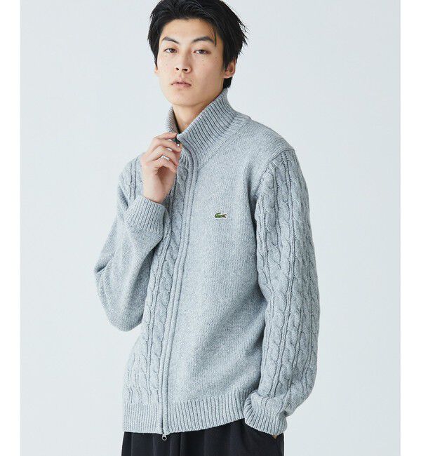 LACOSTE「クレイジーニッティングハイネックジップカーディガン / ダブルジップ ドライバーズニット」|カーディガン|グレー