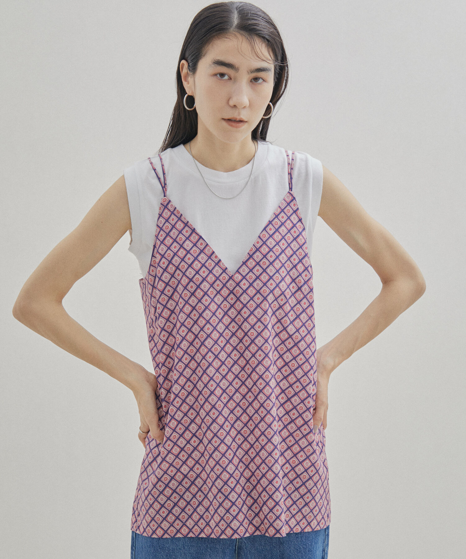 SALON adam et rope'「【LIBERTY】【セットアップ対応・洗える】リバティプリントバックスリットキャミソール」|キャミソール|