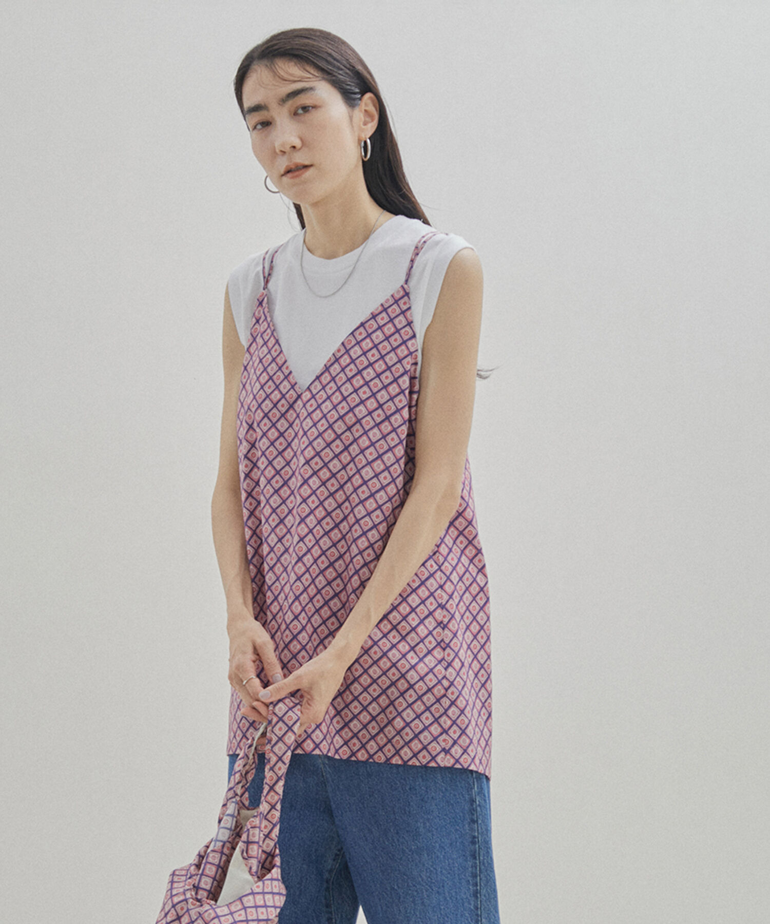 SALON adam et rope'「【LIBERTY】【セットアップ対応・洗える】リバティプリントバックスリットキャミソール」|キャミソール|ピンク(63)