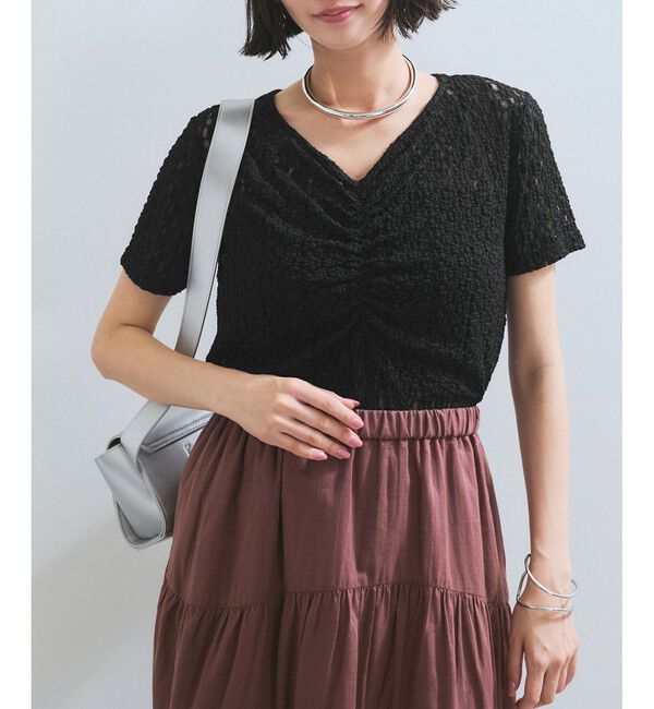 VIS「【WEB/一部店舗限定】胸ギャザーレースプルオーバー」|Tシャツ・カットソー|