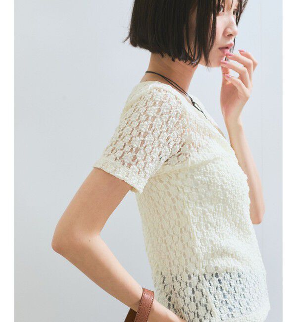 VIS「【WEB/一部店舗限定】胸ギャザーレースプルオーバー」|Tシャツ・カットソー|