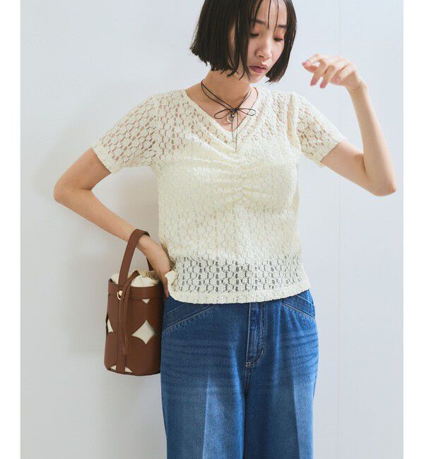 VIS「【WEB/一部店舗限定】胸ギャザーレースプルオーバー」|Tシャツ・カットソー|