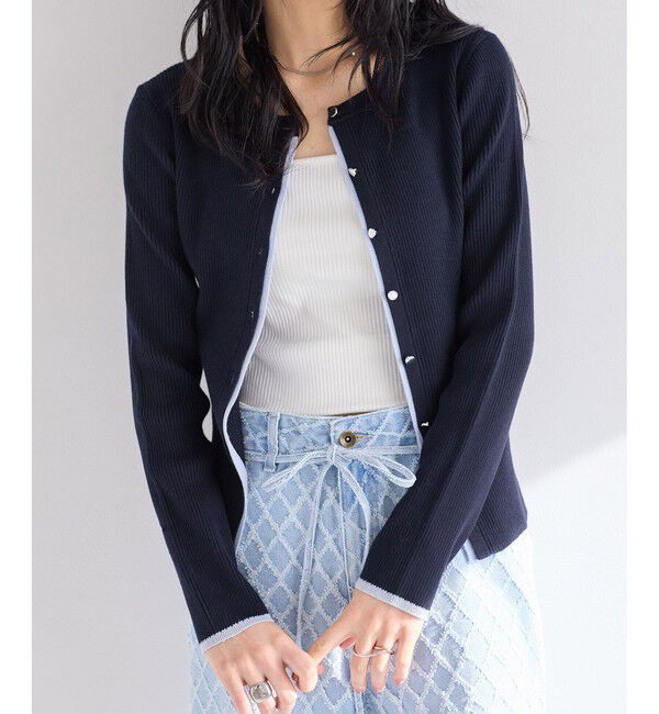 VIS「バイカラークルーネックカーディガン」|カーディガン|