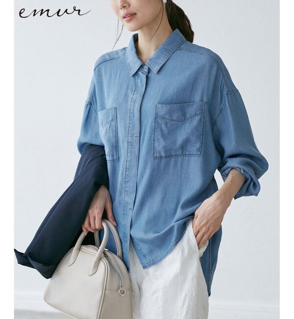 Rope&rsquo;Picnic「【emur/エミュール】ラウンドヘム抜き襟比翼シャツ」|シャツ・ブラウス|サックス(48)