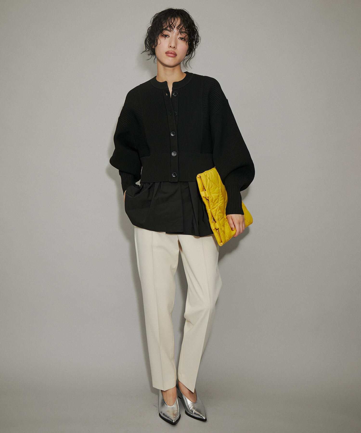 ADAM ET ROPE'「【サステナブル・WEB限定】ペプラムコンビニットカーディガン」|カーディガン|