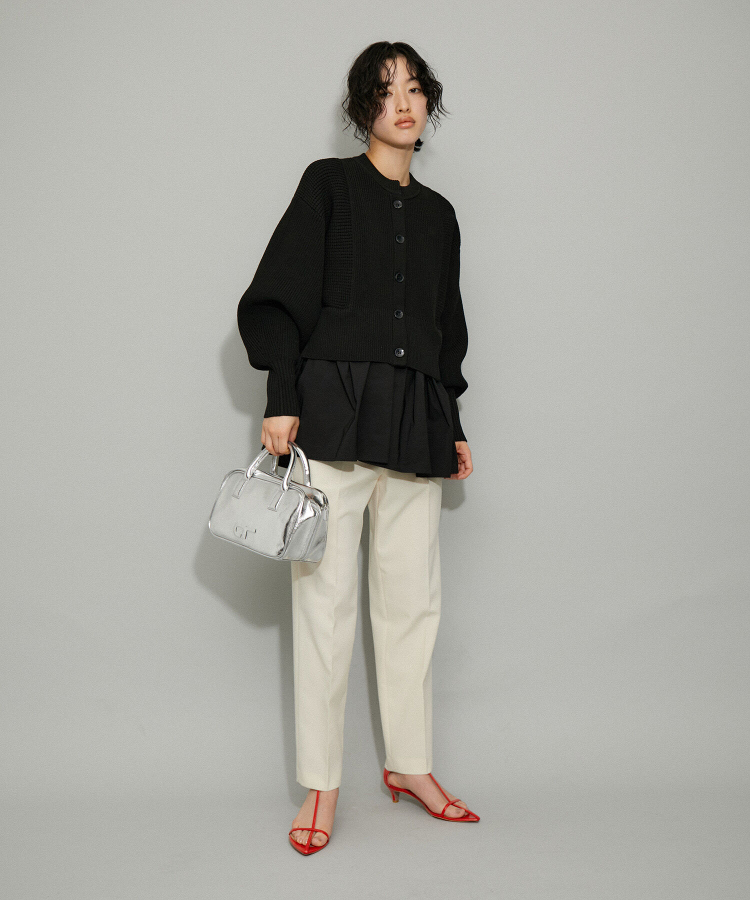 ADAM ET ROPE'「【サステナブル・WEB限定】ペプラムコンビニットカーディガン」|カーディガン|