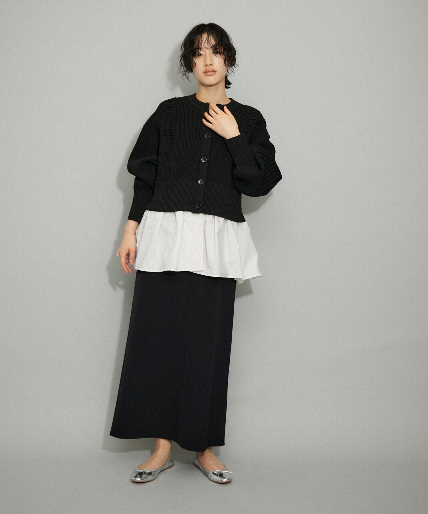 ADAM ET ROPE'「【サステナブル・WEB限定】ペプラムコンビニットカーディガン」|カーディガン|