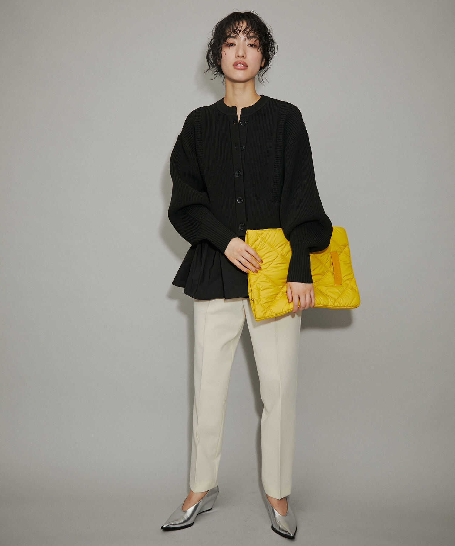 ADAM ET ROPE'「【サステナブル・WEB限定】ペプラムコンビニットカーディガン」|カーディガン|