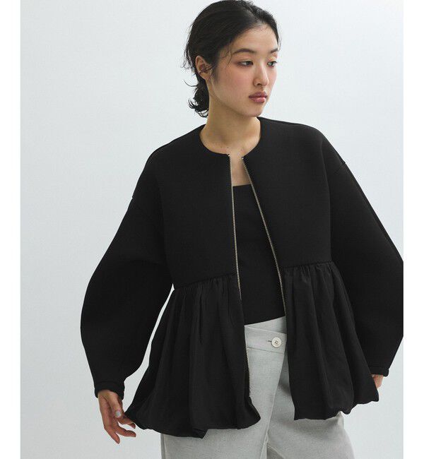 ADAM ET ROPE'「ダンボールタフタペプラムカーディガン」|カーディガン|ブラック(01)