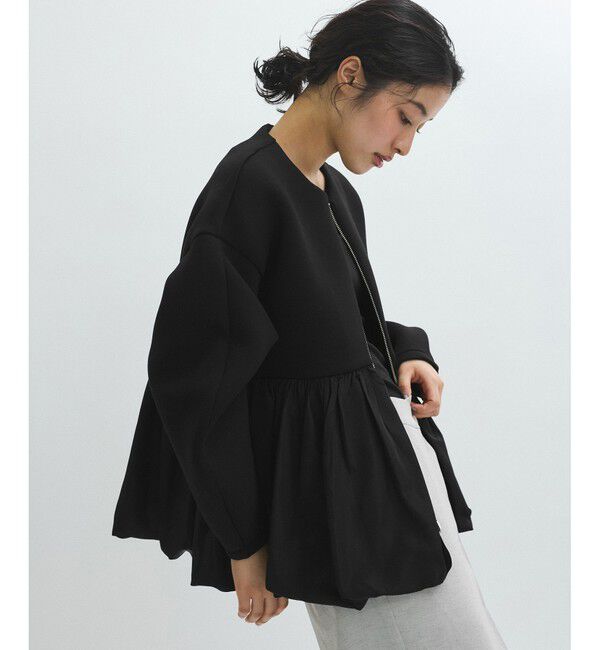 ADAM ET ROPE'「ダンボールタフタペプラムカーディガン」|カーディガン|