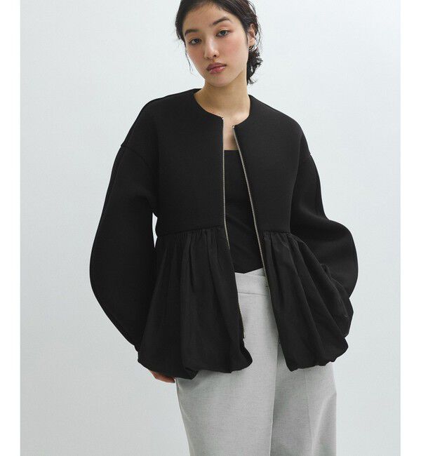 ADAM ET ROPE'「ダンボールタフタペプラムカーディガン」|カーディガン|