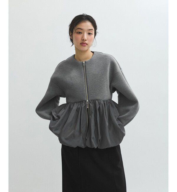 ADAM ET ROPE'「ダンボールタフタペプラムカーディガン」|カーディガン|