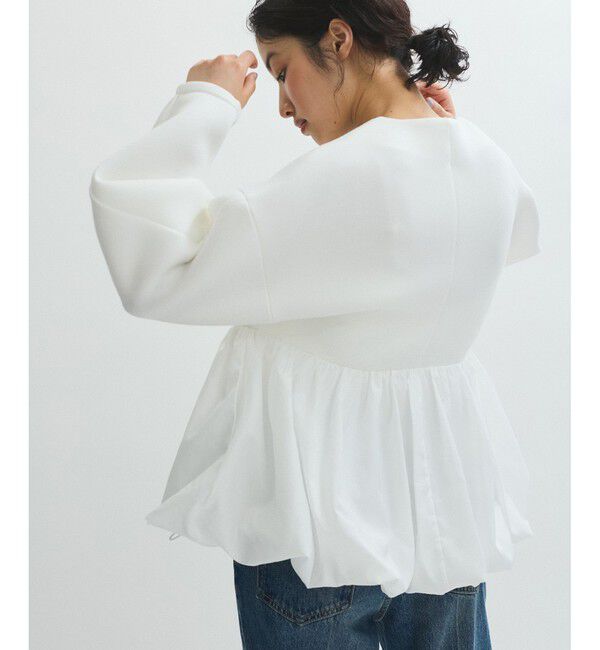 ADAM ET ROPE'「ダンボールタフタペプラムカーディガン」|カーディガン|