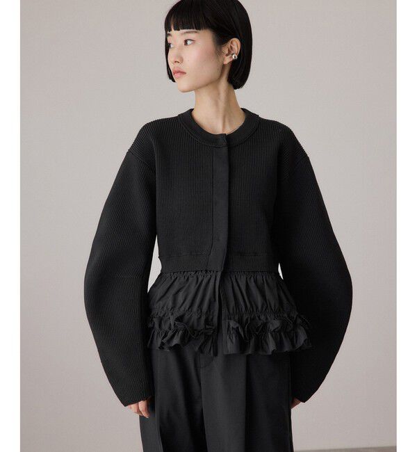 ADAM ET ROPE'「【サステナブル】ギャザーフリルコンビカーディガン」|カーディガン|