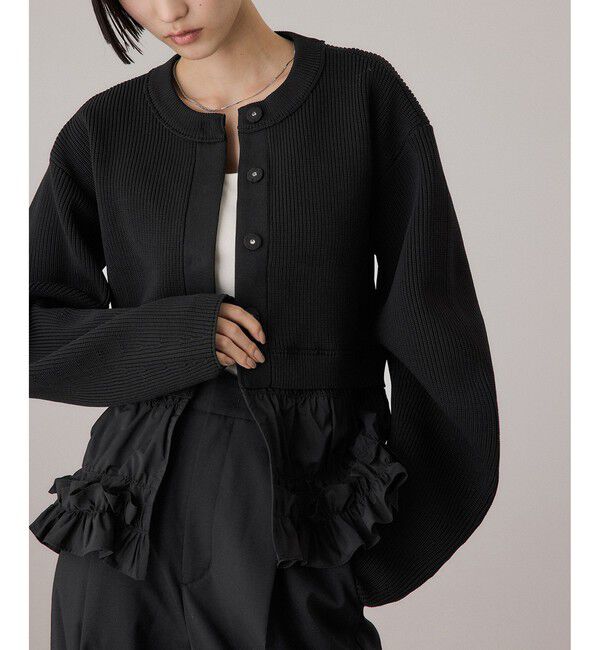 ADAM ET ROPE'「【サステナブル】ギャザーフリルコンビカーディガン」|カーディガン|