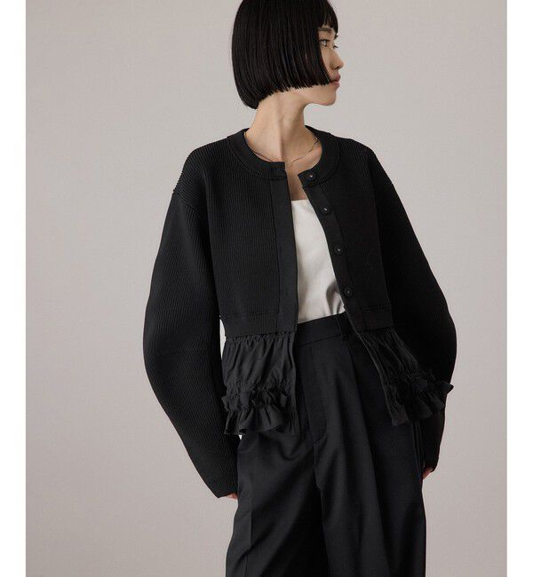 ADAM ET ROPE'「【サステナブル】ギャザーフリルコンビカーディガン」|カーディガン|