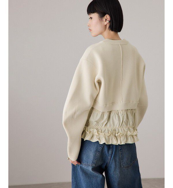 ADAM ET ROPE'「【サステナブル】ギャザーフリルコンビカーディガン」|カーディガン|