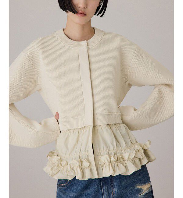 ADAM ET ROPE'「【サステナブル】ギャザーフリルコンビカーディガン」|カーディガン|