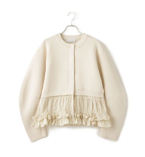 ADAM ET ROPE'「【サステナブル】ギャザーフリルコンビカーディガン」|カーディガン|