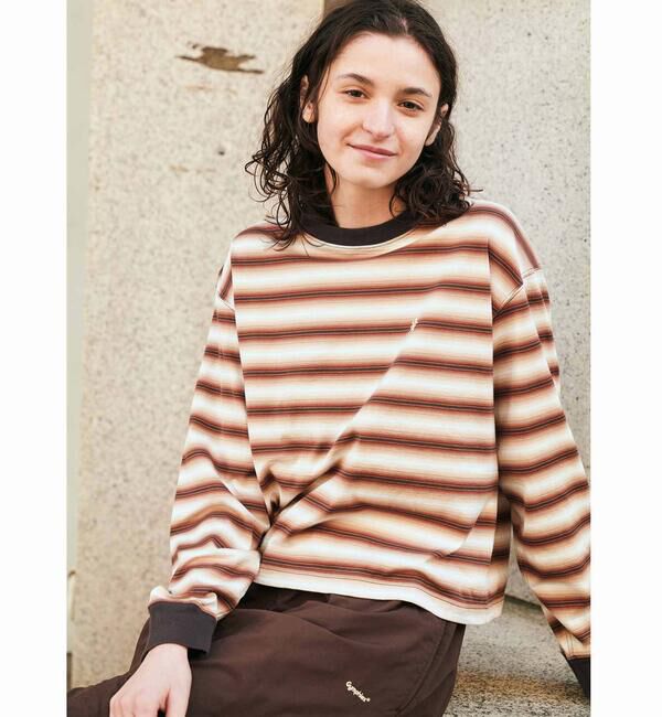 GYMPHLEX「Gymphlex | オンブレボーダー クルーネック長袖Tシャツ WOMEN」|Tシャツ・カットソー|