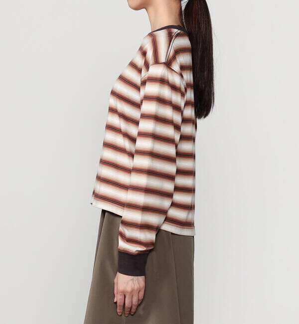 GYMPHLEX「Gymphlex | オンブレボーダー クルーネック長袖Tシャツ WOMEN」|Tシャツ・カットソー|