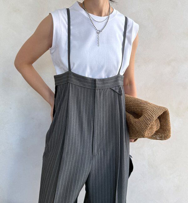  「【WEB限定】ハイウエストサロペット」|ワンピース|グレー