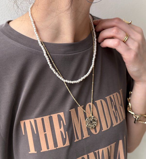  「パール&times;メタルプレートレイヤードネックレス」|ネックレス|