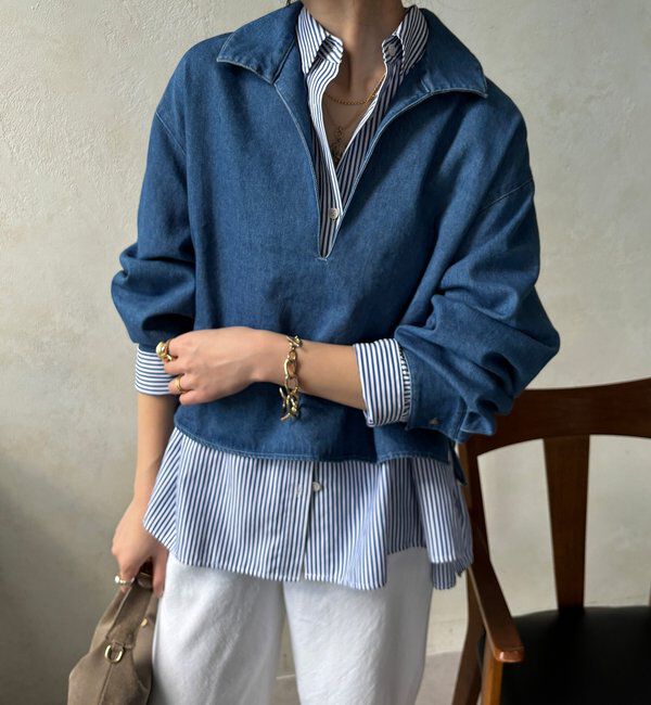  「【インフルエンサーOKOCHI企画】スキッパーデニムシャツ」|シャツ・ブラウス|