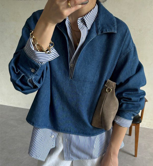  「【インフルエンサーOKOCHI企画】スキッパーデニムシャツ」|シャツ・ブラウス|