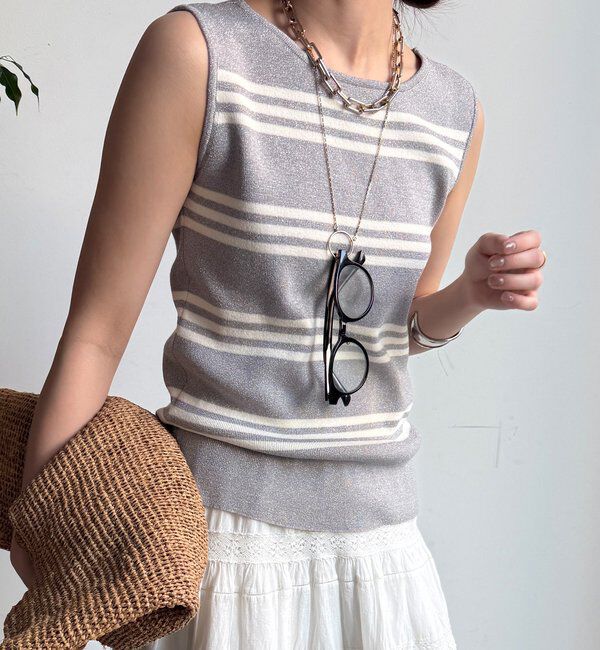  「【WEB限定】ボーダーニットタンク」|ニット・セーター|グレー